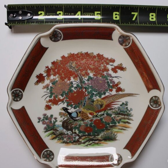 Vintage Asahi Seizan Gama Japanese Imari Porcelain Hexagon Dish Plate Gold Trim - Picture 2 of 7